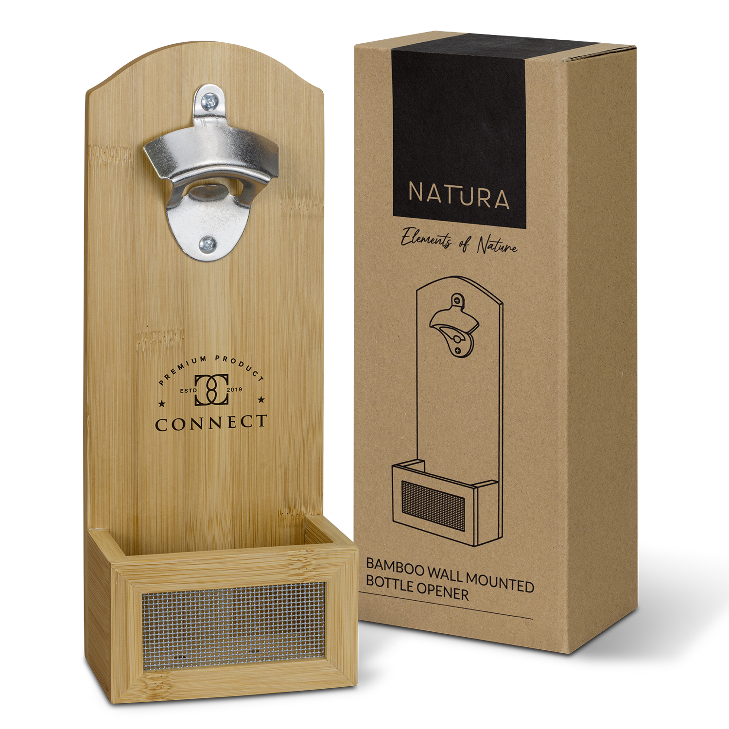NATURA Bamboo Wall Mounted Bottle Opener - Custom Branded Promotional Products