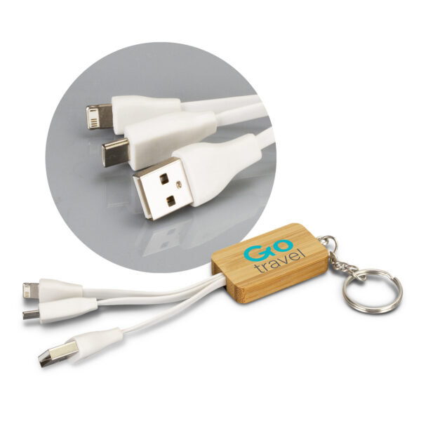 121410 - Bamboo Charging Cable Key Ring - Rectangle