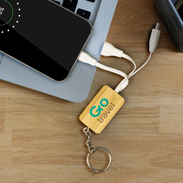 121410 - Bamboo Charging Cable Key Ring - Rectangle - Image 2