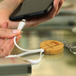 121411 - Bamboo Charging Cable Key Ring - Round - Image 2